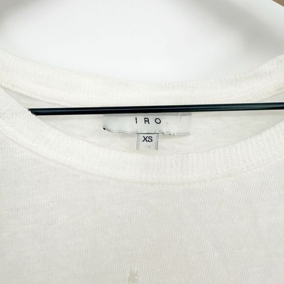 IRO Marvina Linen Long Sleeve Shredded Holes Tee in Ecru Cream Women's XS - Picture 7 of 9